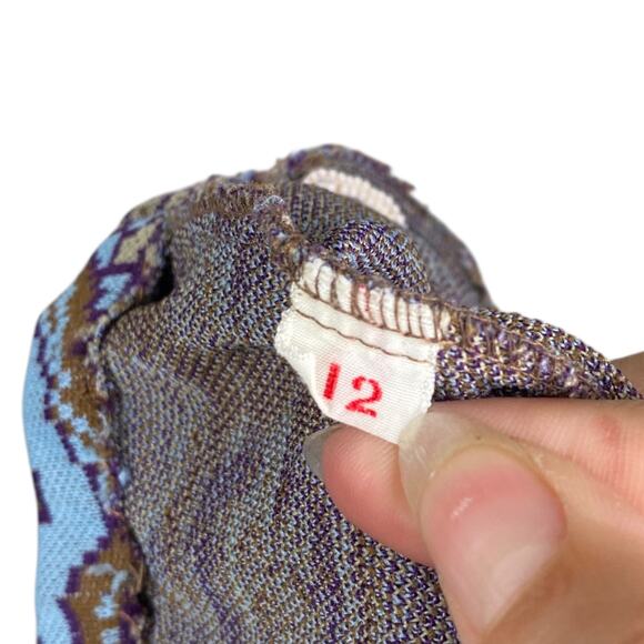 Vtg 70s Baby Blue Brown Damask Print Straight Leg Pull On Pants SZ 12 - Picture 5 of 7